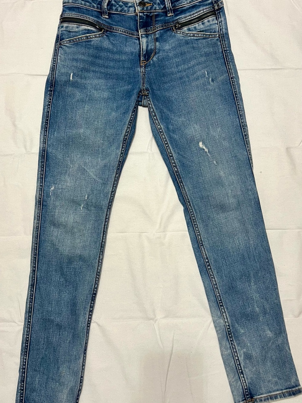 Esprit Skinny Jeans Distressed Medium Wash Front Zip Pockets Size 27/30